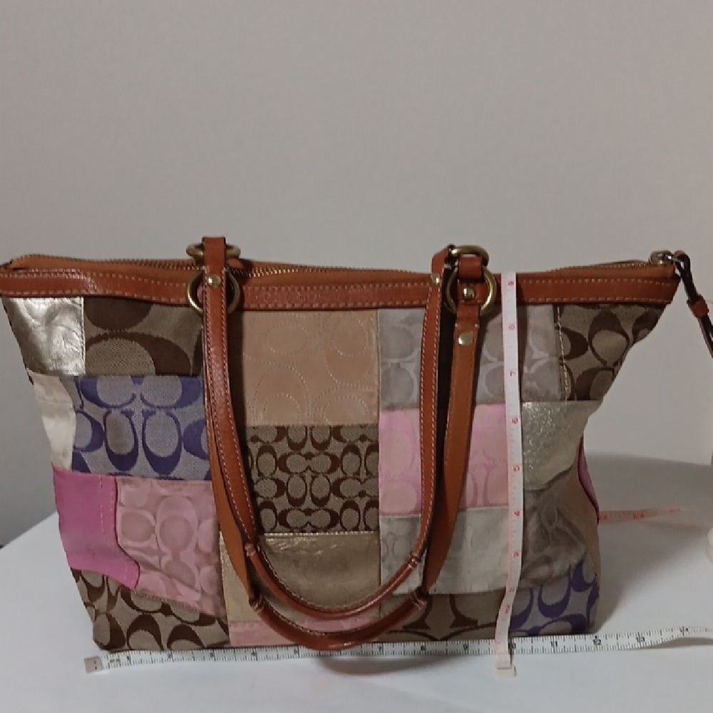 COACH Pink Patchwork Tote with Leather Trim
